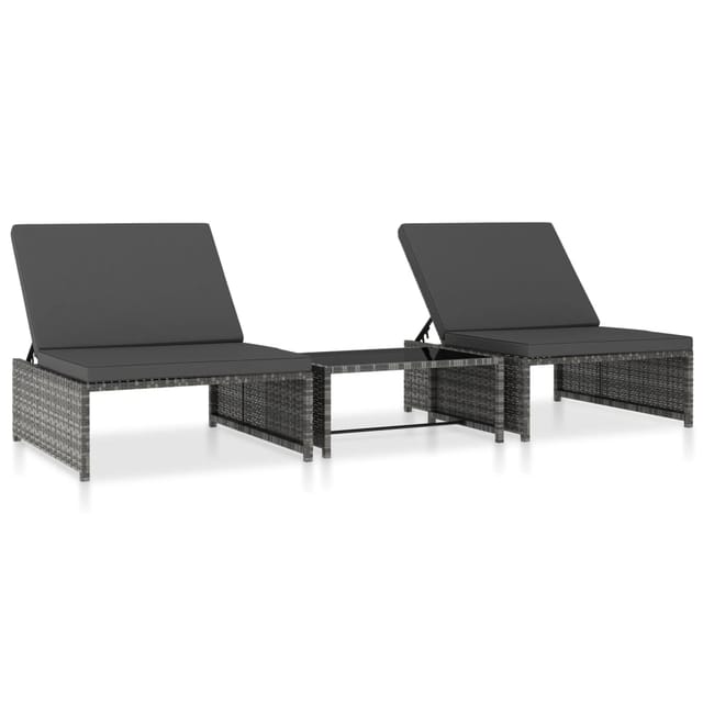 Sonnenliegen 2 Stk. Mit Tisch Poly Rattan Grau
