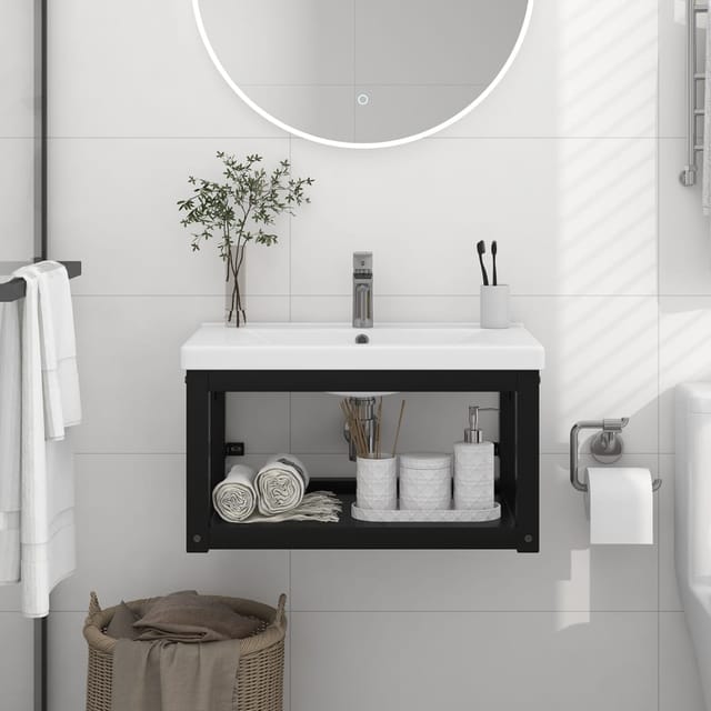 Badezimmer Wand-waschtischgestell Schwarz 59x38x31 Cm Eisen