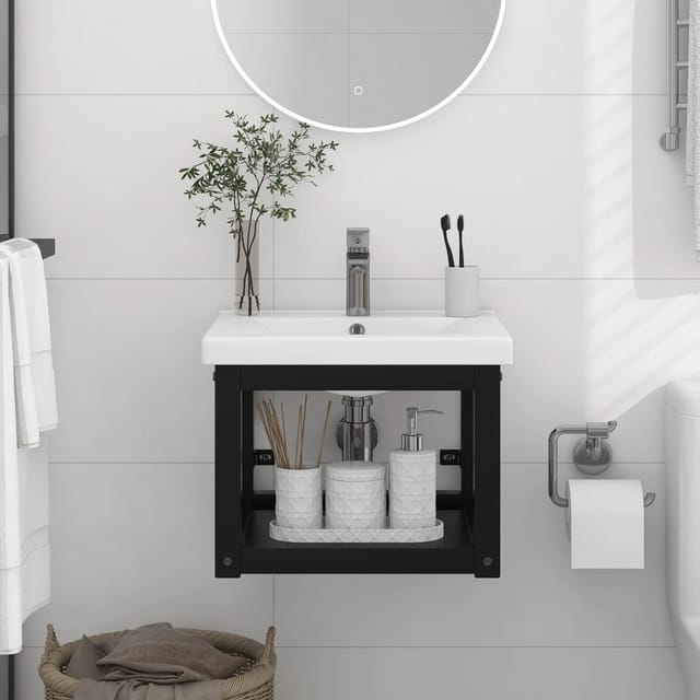 Badezimmer Wand-waschtischgestell Schwarz 40x38x31 Cm Eisen