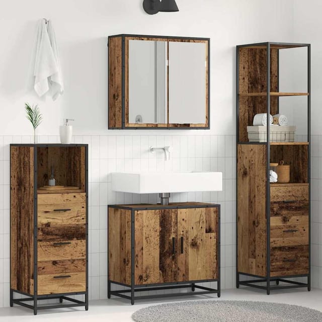 Badezimmermöbel-set Mit Schubladen 4 Pcs Altholz Holzwerkstoff