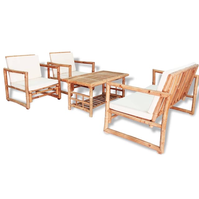 4-tlg. Garten-lounge-set Mit Auflagen Bambus