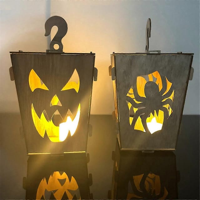 Halloween-kürbis Aus Holz Mit Beleuchtung Für Den Tisch, D--