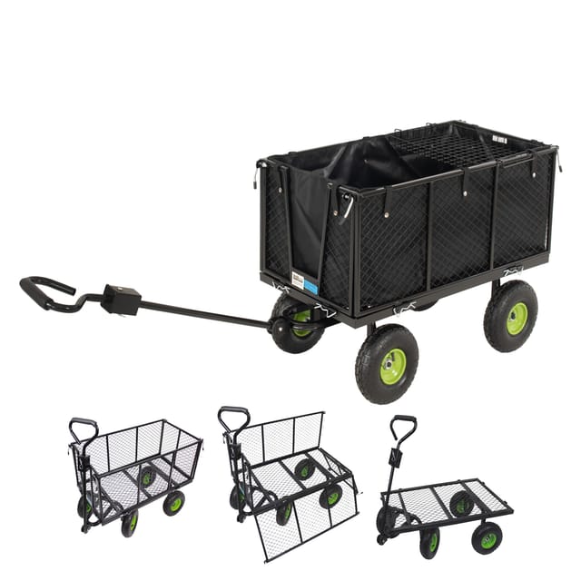 Baumarktplus - Gartenwagen Herausnehmbare Plane 550 Kg Bollerwagen Klappbare Gitterwände Lufträder Anhängerfunktion