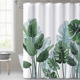 Duschvorhang Fürs Badezimmer – Tropische Blätter Auf Weißem Hintergrund, Geruchsneutraler Vorhang Für Dusche Und Badewanne, 183 X 183 Cm Lang, Hoo