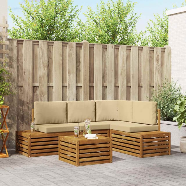 Outdoor-sofagarnitur Mit Kissen 5 Stück Natur Und Beige