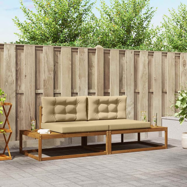 Outdoor-sofagarnitur Mit Kissen 2 Stück Natur Und Beige