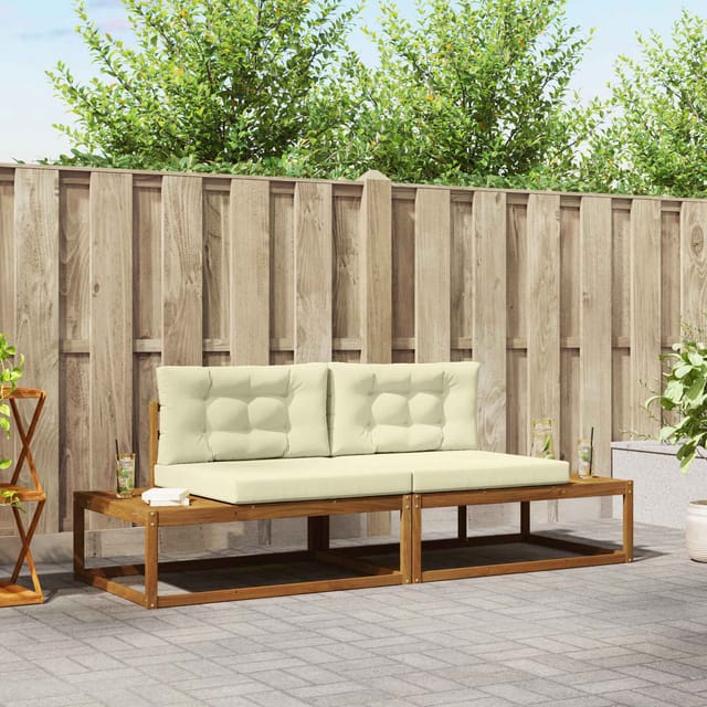 Outdoor-sofagarnitur Mit Kissen 2 Stück Natur Und Creme