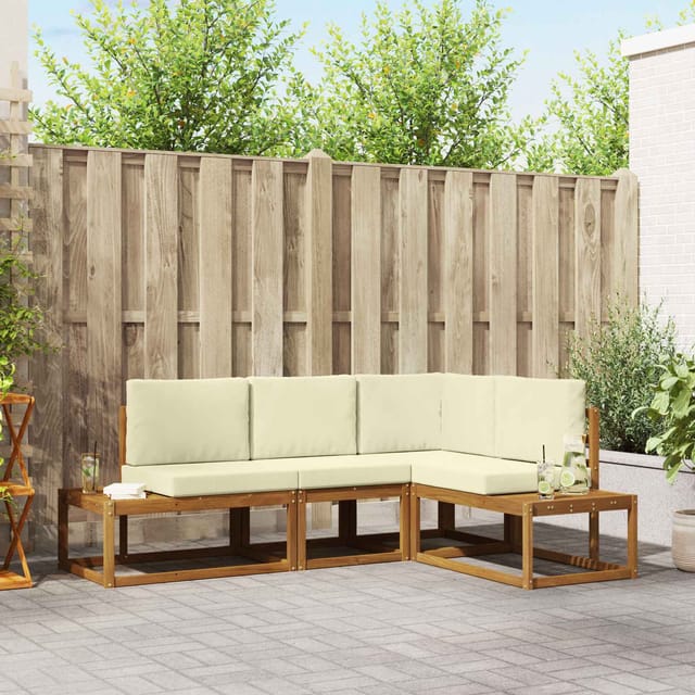 Outdoor-sofagarnitur Mit Kissen 4 Stück Natur Und Creme