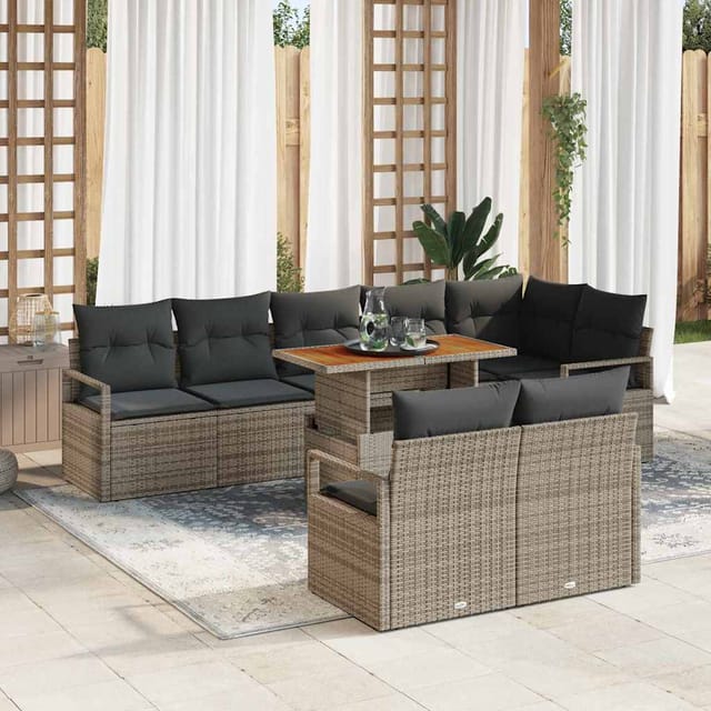 Garten-sofa-set Mit Kissen Mit Kissen 9 Pcs Grau Und Braun