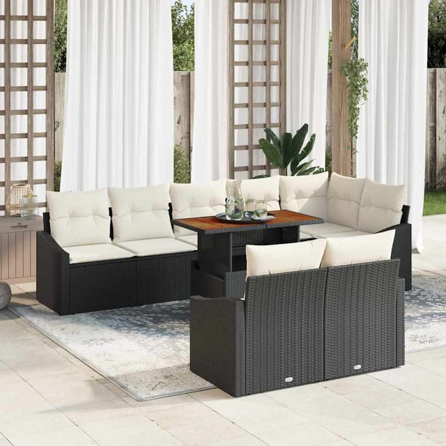 Garten-sofa-set Mit Kissen Mit Kissen 9 Pcs Schwarz Und Creme