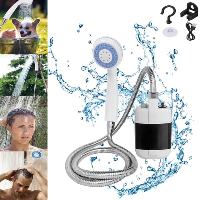 Wiederaufladbarer Tragbarer Duschkopf, Tragbare Campingdusche, 1,5 M, Geeignet Für Outdoor-reisen, Wandern, Strand Und Haustiere.