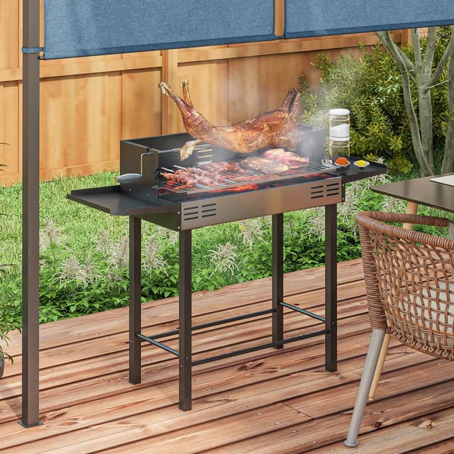 Holzkohlegrill Campinggrill Mit Grillrost Und Rotisserie-kit Klappbar Faltbar Camping Garten Bbq Rostfreier Stahl+metall Schwarz