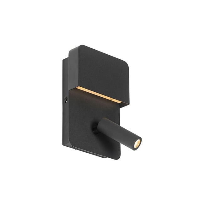 Moderne Wandleuchte Schwarz Inkl. Led Mit Usb Und Leselampe - Robin
