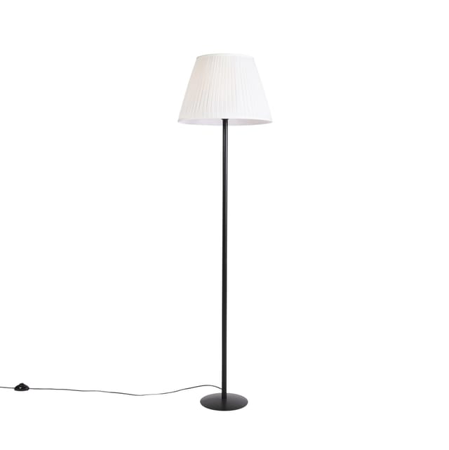 Qazqa Moderne Stehlampe Schwarz Mit Weißem Faltenschirm 45 Cm -