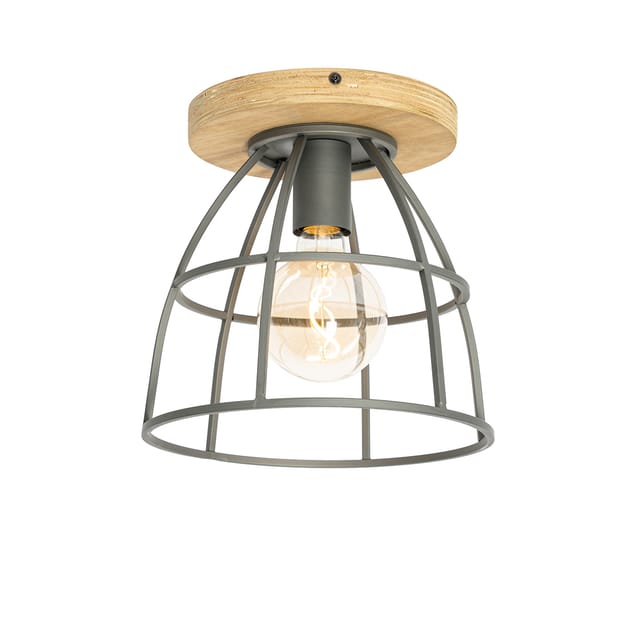 Industrielle Deckenleuchte Dunkelgrau Und Holz - Arthur