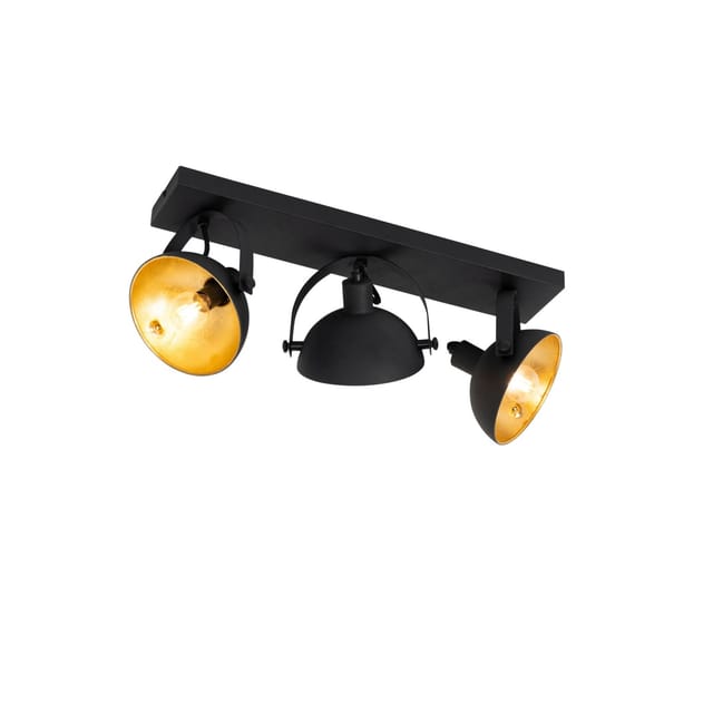 Industrielle Deckenleuchte Schwarz Mit Gold 3-flammig Verstellbar – Magnax