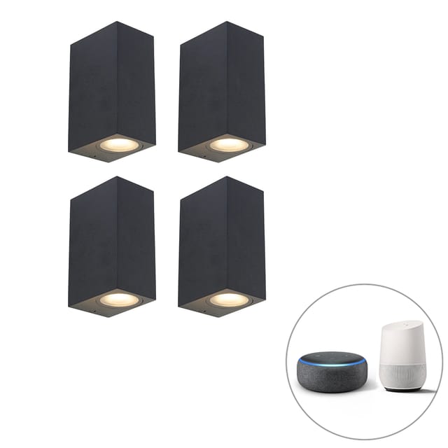 Set Mit 4 Smarten Wandlampen Schwarz Ip44 Inkl. 8 Wifi Gu10 - Baleno