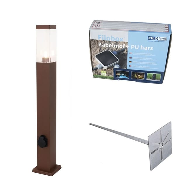 Gartenleuchte Rostbraun 80 Cm Mit Steckdose Ip44 - Malios