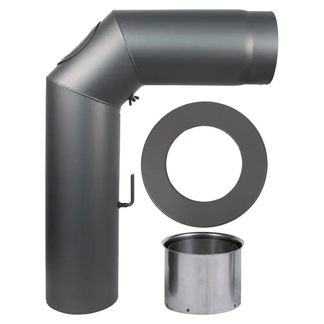 Kaminrohr-Set RRD150/SET (Durchmesser: 15 cm, Mit Reinigungsöffnung, Dunkelgrau)