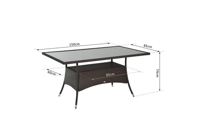 Outsunny Gartentisch, BxHxT: 150 x 74 x 85 cm, braun/schwarz, Gestell aus Metall/Polyrattan