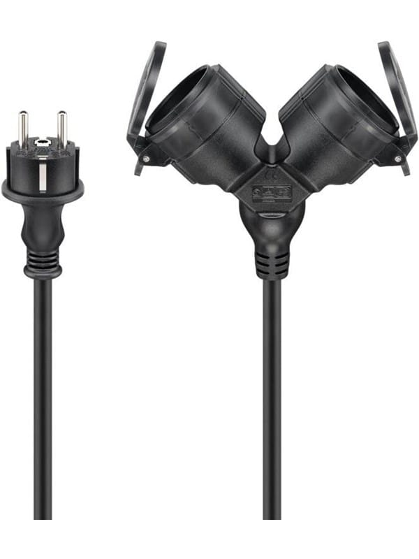 Pro Outdoor Double Extension Cable - Power (CEE 7/7) - Type E/F Plug - 25m - Schwarz