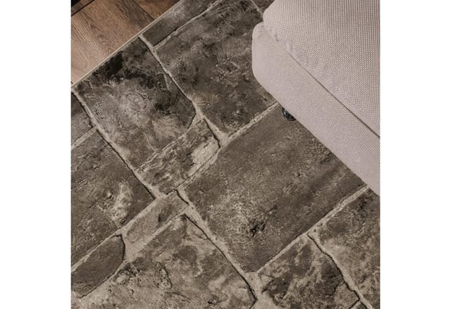 Vimoda Teppich Teppichwohnzimmer Beigr Granit Optik dicht, weich, Rechteckig, Höhe: 11 mm, Läufer Stein Mauer Optik in Beige Braun