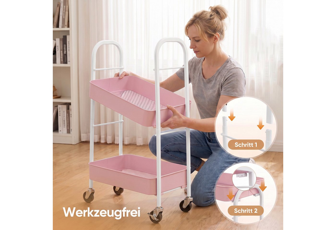 Sekey Küchenwagen Servierwagen mit Rollen Beistellwagen mit 3 Ablageebenen aus Metall, Innovatives Klick-Design für schnelle Montage ohne Schrauben Bild 3
