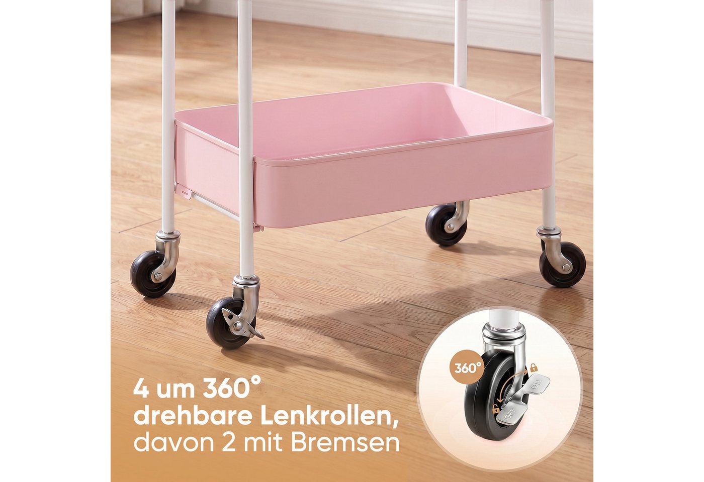 Sekey Küchenwagen Servierwagen mit Rollen Beistellwagen mit 3 Ablageebenen aus Metall, Innovatives Klick-Design für schnelle Montage ohne Schrauben Bild 4