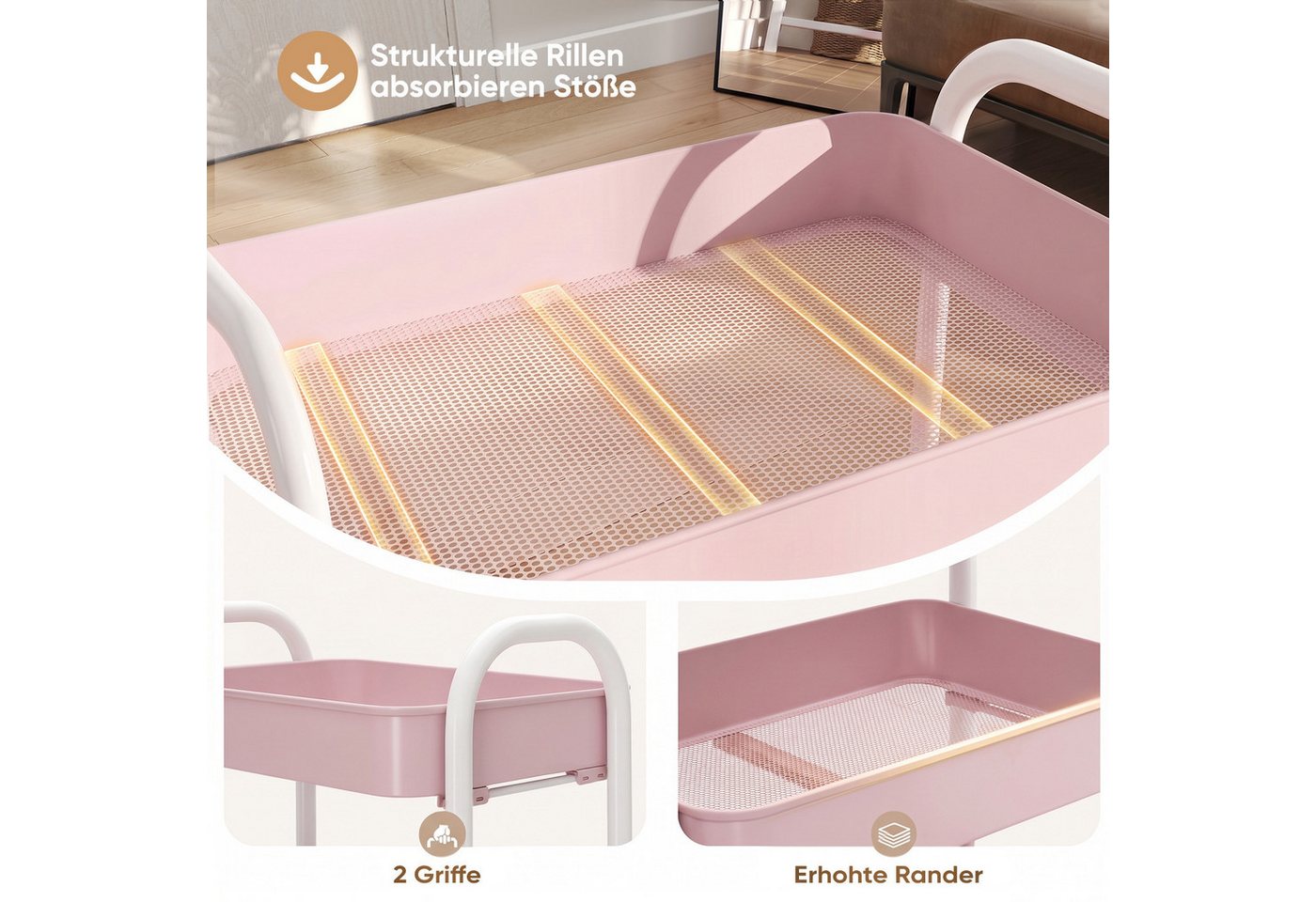 Sekey Küchenwagen Servierwagen mit Rollen Beistellwagen mit 3 Ablageebenen aus Metall, Innovatives Klick-Design für schnelle Montage ohne Schrauben Bild 5