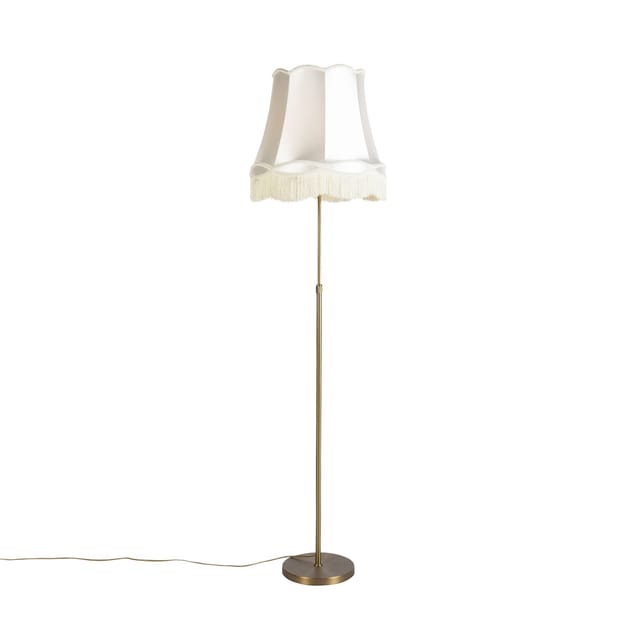 Qazqa Bronze Stehleuchte Mit Granny-schirm Creme 45 Cm
