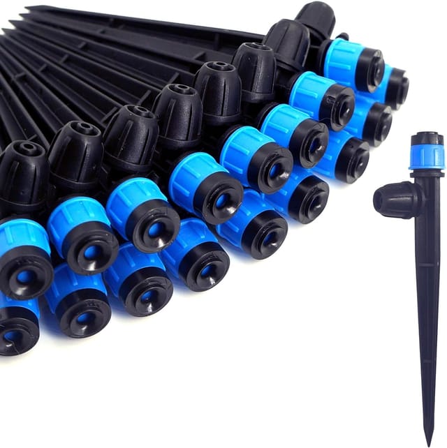 100 Stück Tropfbewässerungs-emitter Mit Erdspieß, 360° Verstellbarem Ventilator, Wasserdurchfluss-sprühkopf Mit Arretierung, Widerhaken-tropfer Für 1/4"-tropfbewässerungsschläuche