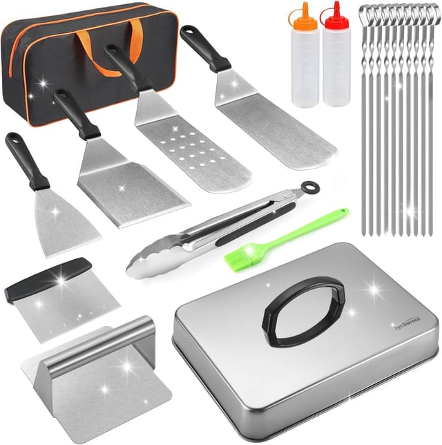 Blackstone 22-teiliges Grillzubehör-set, Grillzubehör Für Blackstone Camp Chef Grills, Metallspatel-set Mit Hamburgerpresse.