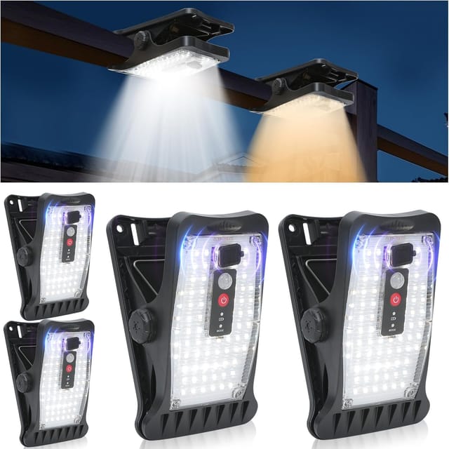 Solar-außenleuchten, 4-teiliges Set Mit Klemmleuchten, Bewegungsmelder, 70 Leds, 3 Farbtemperaturen, Usb- Und Fernbedienung, Wasserdichte Solar-zaunleuchten