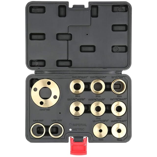 11-teiliges Fräsführungsset Aus Massivem Messing, Schablonenringe, Adapterzubehör, Kontermutter, Führungsbuchse Für Fräsen-unterplatten Im Cable-porter-stil, 5/16" Bis 1" Mit Tragekoffer