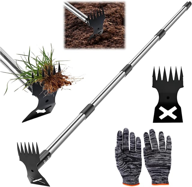1 Unkrautstecher, Verstellbarer Griff 40–160 Cm, Edelstahl, 2-in-1-kopf Rechen Und Hacke, Für Garten, Rasen Und Terrasse