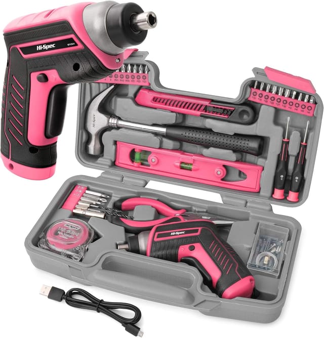 4v Akku-schraubendreher In Pink – Multifunktionaler Akku-bohrschrauber Mit Komplettem Werkzeug- Und Zubehörset