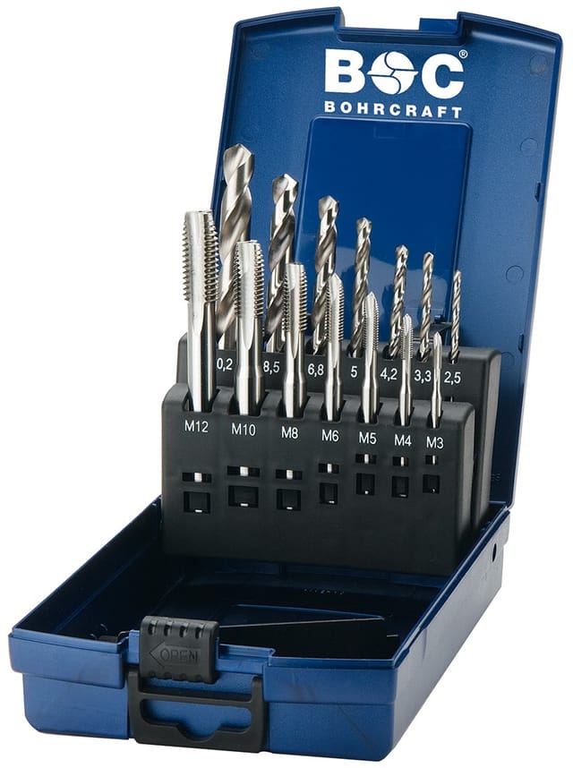 Din 371/376-b Shss-e Maschinengewindebohrer-set +abs-bohrer Mgb14g-k // M3-m12 /14-tlg. Bohrcraft 41421330014