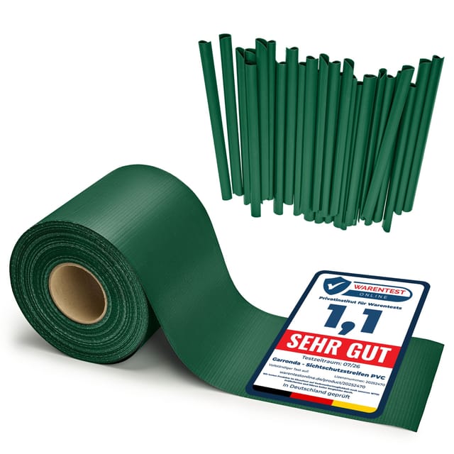 Garronda Sichtschutzstreifen 19 Cm X 70 M Aus Pvc Mit Befestigungsclips Zaun Sichtschutz Für Balkon Und Parkan Uv-beständige Sichtschutzfolie Für Garten Gd-0173, Grün Ral6005