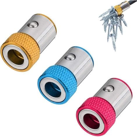 3er-pack Magnetring Für 6,35-mm-schraubendreherbits, Starker Magnetring Aus Aluminiumlegierung, Magnetisierer, Magnetring Für 6,35-mm-doppelkopf-schraubendreherbits (rot, Blau, Gelb)