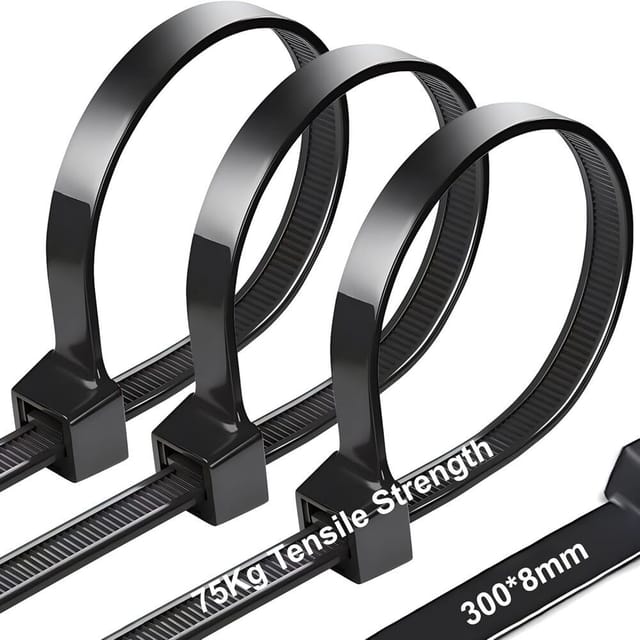 100 Kabelbinder, 300 X 8 Mm, Nylon Pa6.6, Schwarz, Uv-beständig, Für Den Innen- Und Außenbereich