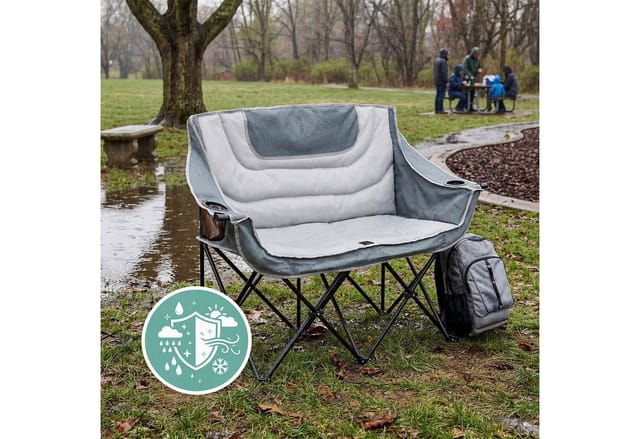 Relaxdays Camping Bank, Faltbar, Tragetasche, Getränkehalter, 272 Kg, Doppel Campingstuhl, Polyester & Metall, Grau