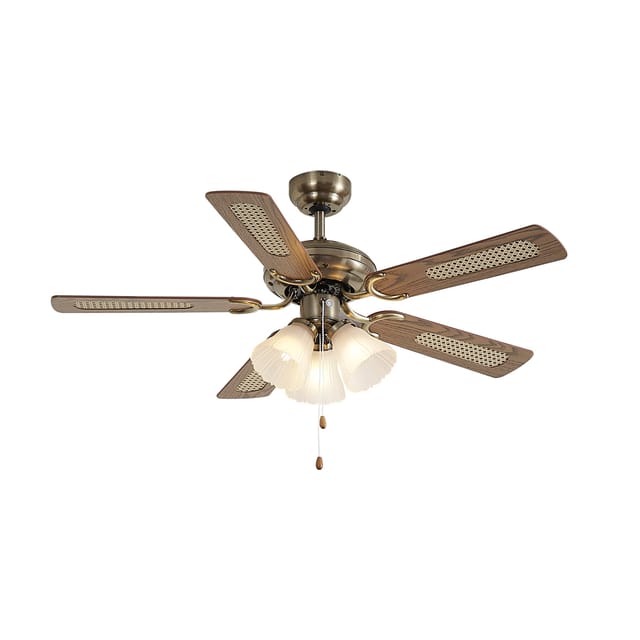 Qazqa Deckenventilator Aus Messing Mit Holzprint Und Rattan 105cm