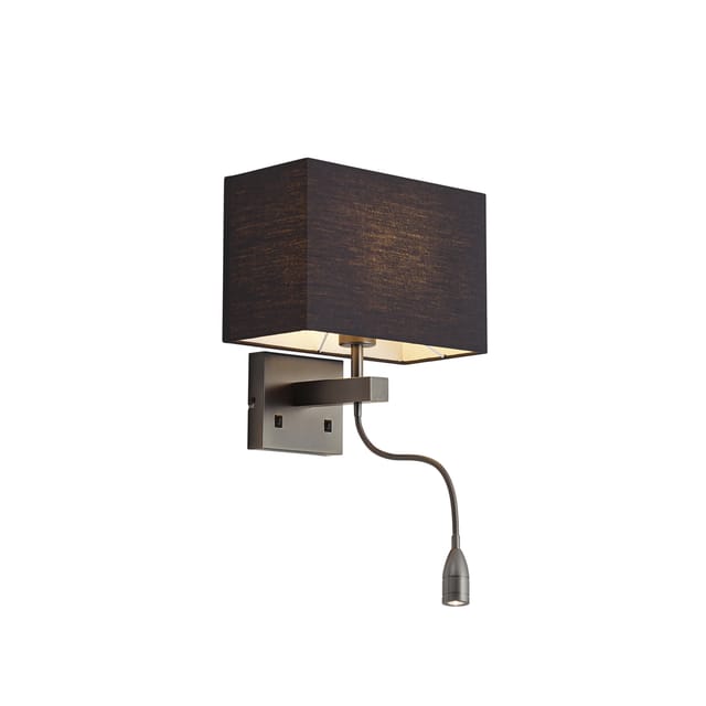 Qazqa Moderne Wandleuchte In Gunmetal Mit Schwarzem Schirm Und