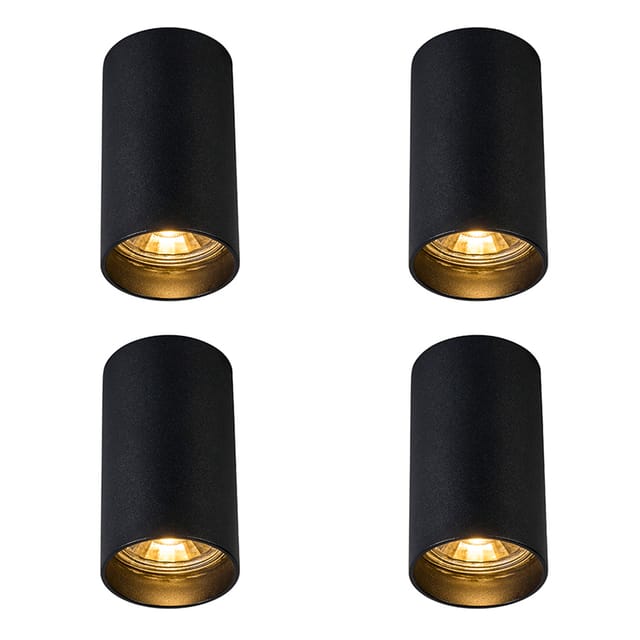 Qazqa Set Mit 4 Modernen Aufbauspots Schwarz 5,5cm Gu10 50mm -