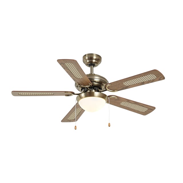 Qazqa Deckenventilator Messing Mit Holzprint Und Rattan 105cm Mit