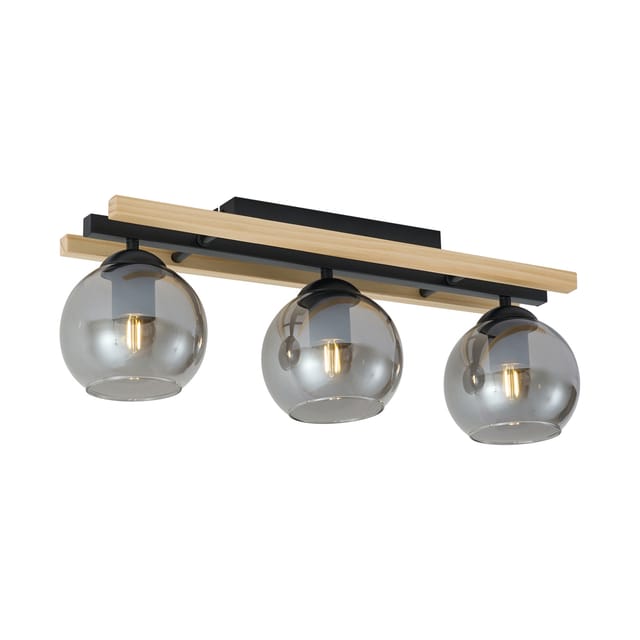 Qazqa Smarte Deckenleuchte Schwarz Mit Holz Und Rauchglas