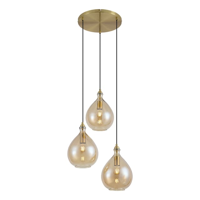 Qazqa Smart Hanglamp Goud Met Amber Glas 3-lichts Incl. Wifi A60