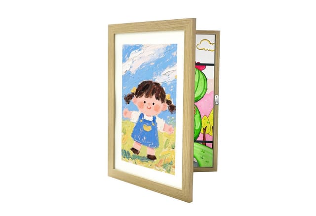 Relaxdays Kinder Bilderrahmen A4, Klappbar, Magnetisch, Wechselrahmen Für Kinderbilder, 32x25,5 Cm, Mdf & Acryl, Natur