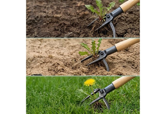 Relaxdays Unkrautstecher Mit Langem Stiel, 110 Cm, Fußtritt, Bambus, Eisen, Unkraut Jäten, Löwenzahnstecher, Natur/grau