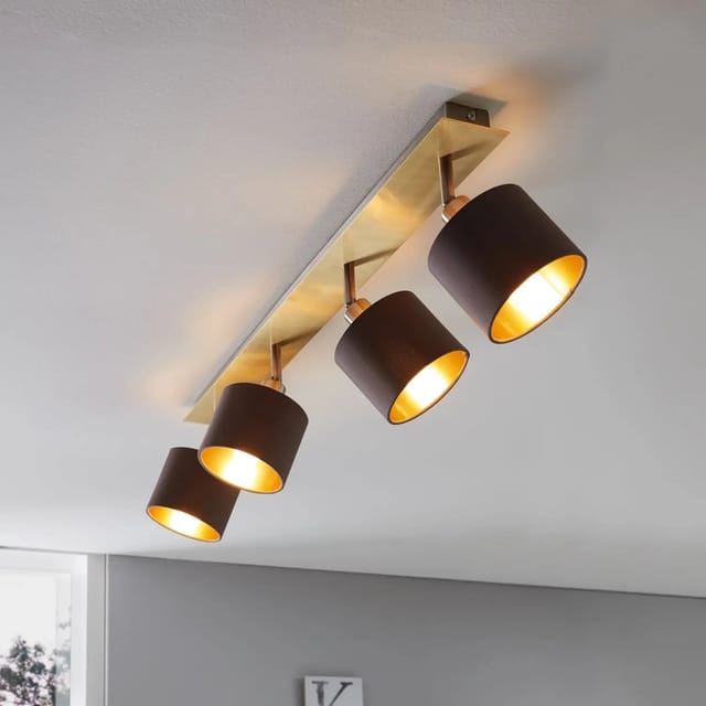[gebraucht] B-ware Eglo Deckenlampe Deckenleuchte Valbiano Messing Hellbraun Textil Metall Gold